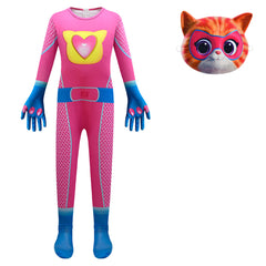 Kids Children Anime SuperKitties Pink Cat Pink Jumpsuit Outfits Cosplay Costume Halloween Carnival Suit