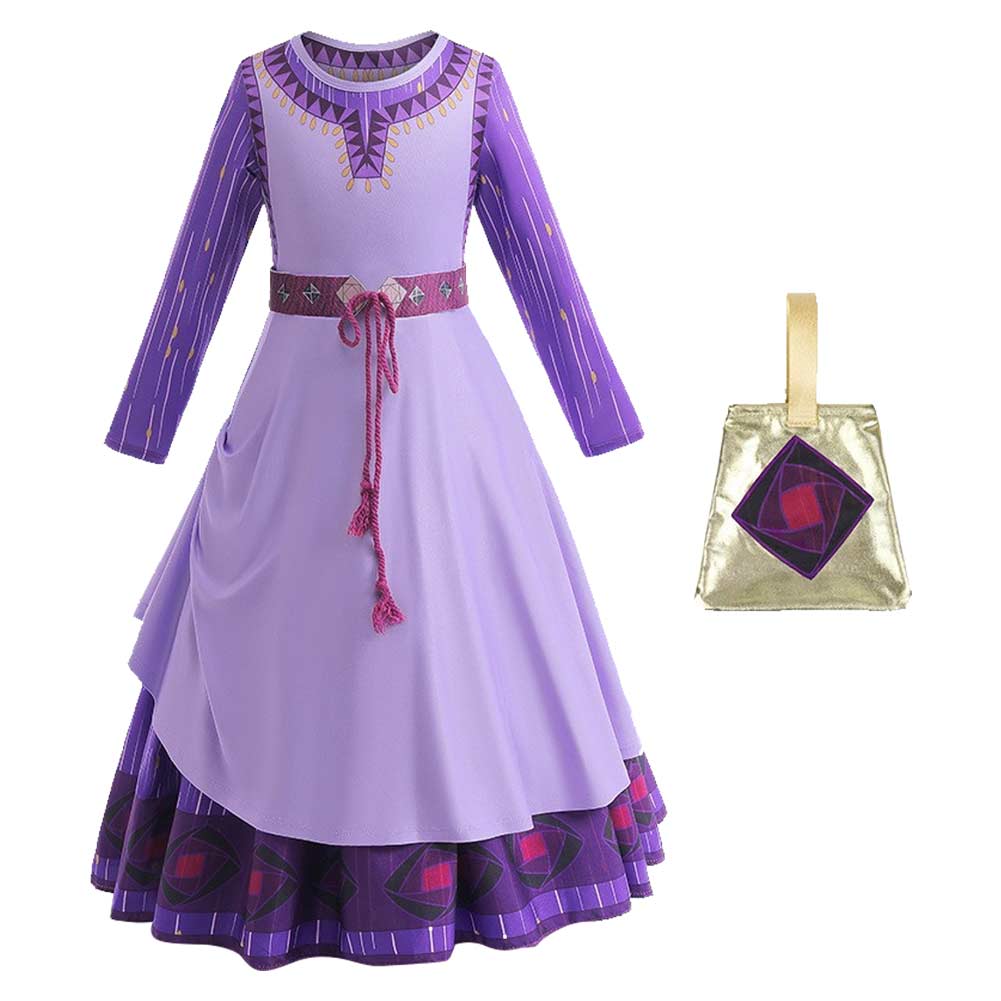 Kids Children Movie Wish 2023 Asha Purple Dress Outfits Cosplay