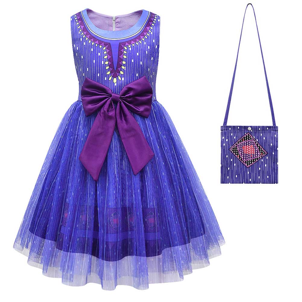 Kids Children Movie Wish 2023 Asha Purple Dress Outfits Cosplay Costume Halloween Carnival Suit