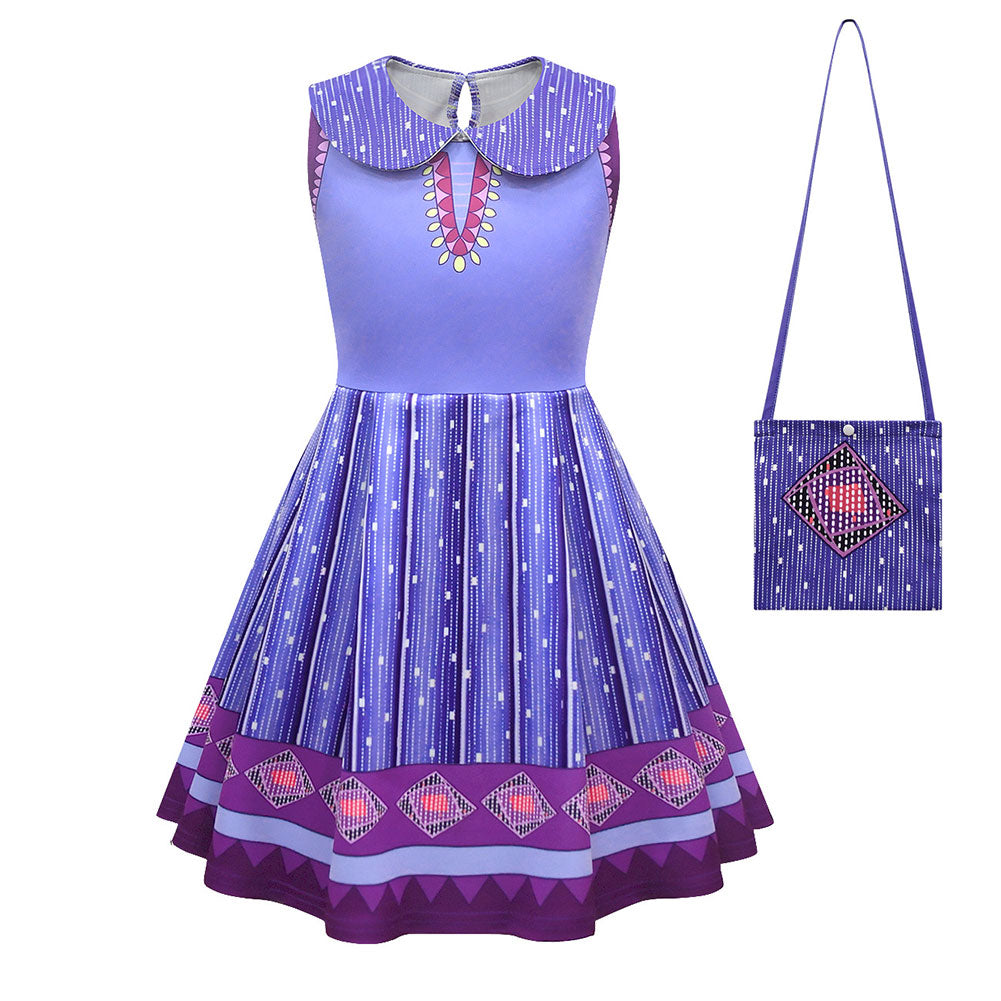 Kids Children Movie Wish 2023 Asha Purple Dress Outfits Cosplay Costume Halloween Carnival Suit