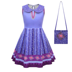 Kids Children Movie Wish 2023 Asha Purple Dress Outfits Cosplay Costume Halloween Carnival Suit