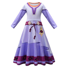 Kids Children Movie Wish 2023 Asha Purple Dress Outfits Cosplay Costume Halloween Carnival Suit