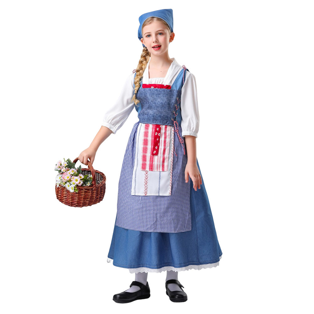 Kids Girls Movie Beauty And The Beast Belle Blue Dress Outfits Cosplay Costume Halloween Carnival Suit