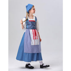 Kids Girls Movie Beauty And The Beast Belle Blue Dress Outfits Cosplay Costume Halloween Carnival Suit