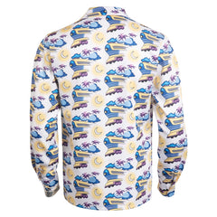 Movie Back to the Future Doc Brown Blue Printed Shirt Outfits Cosplay Costume Suit