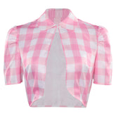 Movie Barbie 2023 Barbie Pink Lattice Short-sleeved Vest Outfits Cosplay Costume Suit