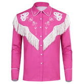 Movie Barbie Ken Pink Retro Tassels Hippie Shirt Jacket Outfits Cosplay Costume Pink Halloween Suit-Coshduk