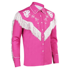 Movie Barbie Ken Pink Retro Tassels Hippie Shirt Jacket Outfits Cosplay Costume Pink Halloween Suit-Coshduk