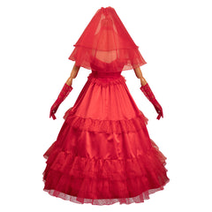 Movie Beetlejuice Lydia Deetz Red Wedding Dress Outfits Cosplay Costume Halloween Carnival Suit-Coshduk