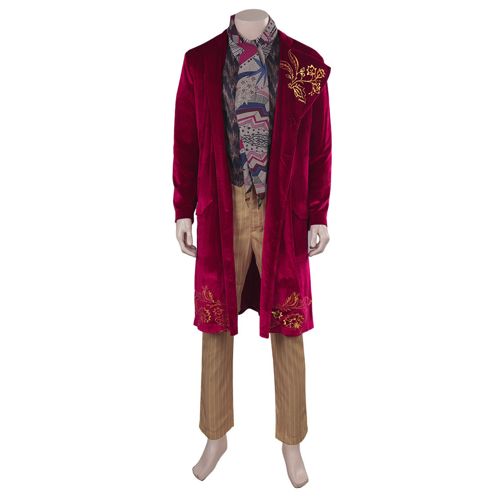 Movie Wonka 2023 Willy Wonka Red Coat Set Outfits Cosplay Costume Halloween Carnival Suit