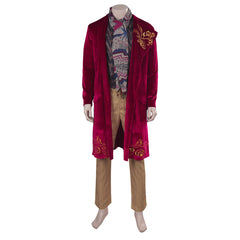 Movie Wonka 2023 Willy Wonka Red Coat Set Outfits Cosplay Costume Halloween Carnival Suit