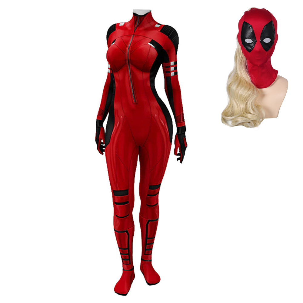 Deadpool & Wolverine (2024) Women Deadpool Red Jumpsuit Cosplay Costume Outfits Halloween Carnival Suit