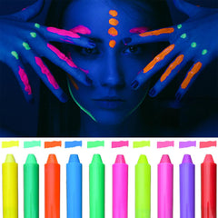 10 PCS Glow Face Body Paint Crayons Glow In The Dark Under UV Black Light Sticks Makeup Neon Face Painting Kits For Adult Kids Halloween Festival Accessory Glow Party Supplies