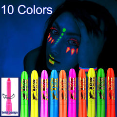10 PCS Glow Face Body Paint Crayons Glow In The Dark Under UV Black Light Sticks Makeup Neon Face Painting Kits For Adult Kids Halloween Festival Accessory Glow Party Supplies