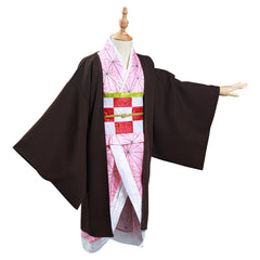 Kids Girls Anime Nezuko Kimono Set Outfits Cosplay Costume Halloween Carnival Suit