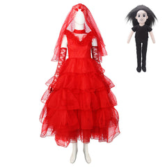 Movie Beetlejuice Lydia Red Wedding Dress Outfits Cosplay Costume Halloween Carnival Suit