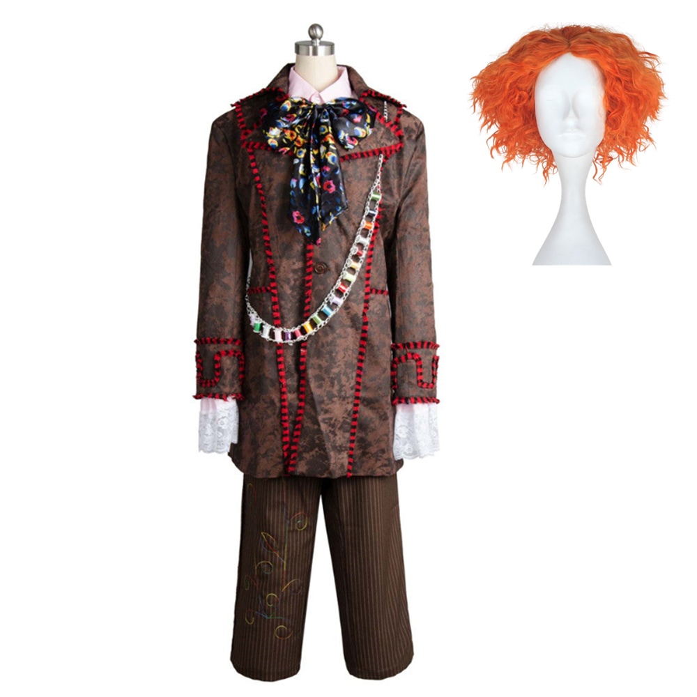 Movie Alice In Wonderland Johnny Depp Mad Hatter Jacket Pants Tie 6 pcs Costume