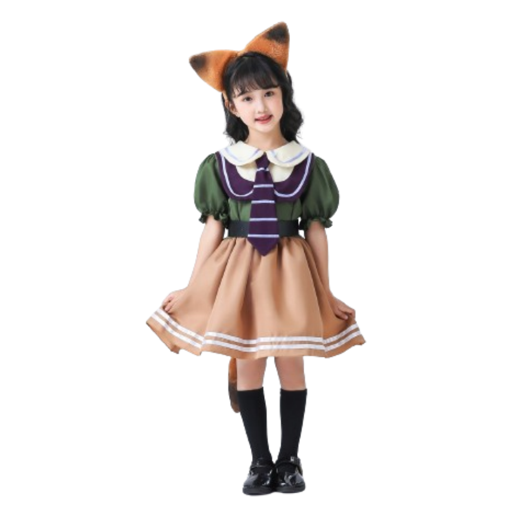 Kids Children Movie Fox Nike Gender Switching Green Dress Set Outfits Cosplay Costume Halloween Carnival Suit