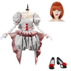 Pennywise Cosplay Costume Horror Pennywise The Clown Costume Outfit for Women Girls Halloween Carnival