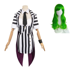 Movie Beetlejuice 2 (2024) Beetlejuice Black Striped Tuxedo Horror Outfits Cosplay Costume Halloween Carnival Suit