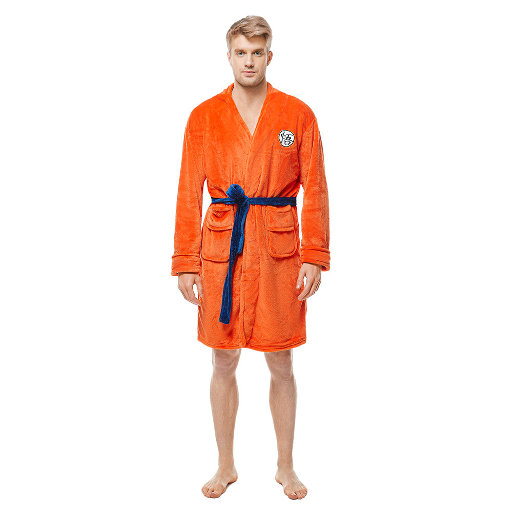 Adult Kids Anime Dragon Ball Son Goku Orange Bathrobe Sleepwear Cosplay Costume Halloween Carnival Suit