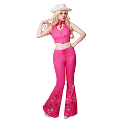 Movie Barbie 2023 Margot Robbie Barbie Pink Western Cowboy Outfits Cosplay Costume Halloween Carnival Suit