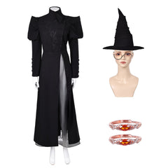 Wicked (2024) Elphaba Witch Black Puffed Sleeve Dress Outfit Cosplay Costume Halloween Carnival Suit