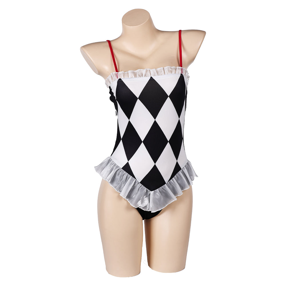 Joker 2 Joker: Folie à Deux (2024) Harley Quinn Black White Check Swimsuit Outfits Cosplay Costume Halloween Carnival Suit