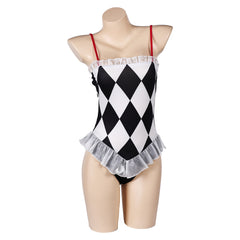 Joker 2 Joker: Folie à Deux (2024) Harley Quinn Black White Check Swimsuit Outfits Cosplay Costume Halloween Carnival Suit