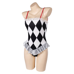 Joker 2 Joker: Folie à Deux (2024) Harley Quinn Black White Check Swimsuit Outfits Cosplay Costume Halloween Carnival Suit