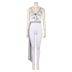 ABBA Agnetha Faltskong Retro White Glitter Jumpsuit Sash Stage Outfits Cosplay Costume