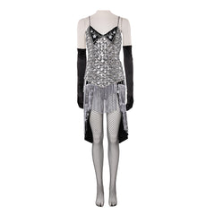 Moulin Rouge Musical Satine Black White Sequins Tassel Dress Set Outfits Cosplay Costume