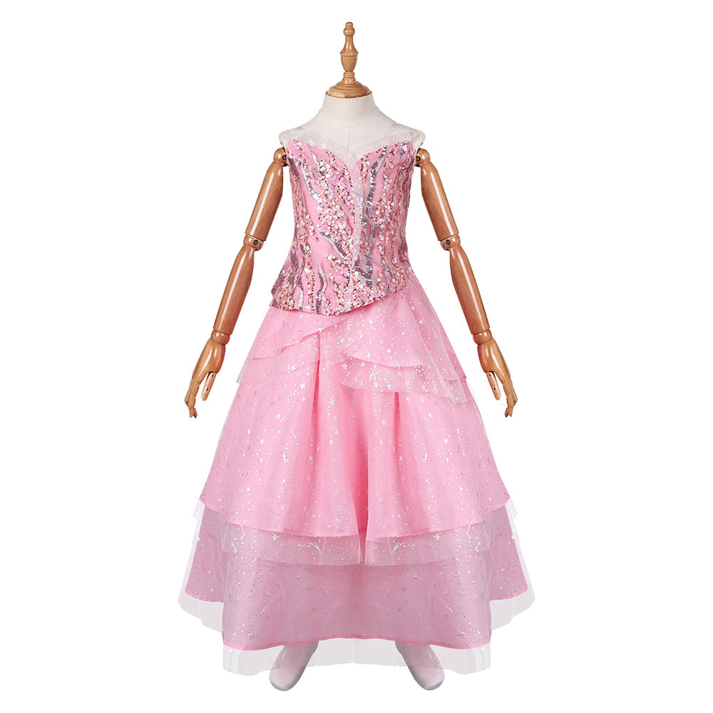 Kids Children Wicked (2024) Glinda Pink Tulle Skirt Outfits Cosplay Costume