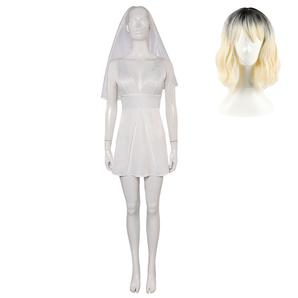 Movie Joker 2 Joker: Folie à Deux (2024) Harley Quinn White Wedding Dress Outfits Cosplay Costume Halloween Carnival Suit