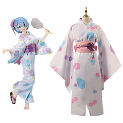 Anime Rem White Kimono Bathrobe Cosplay Costume Outfits Halloween Carnival Party Suit