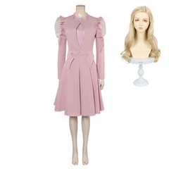 Wicked (2024) Glinda Pink Puff Sleeves Skirt Outfits Cosplay Costume