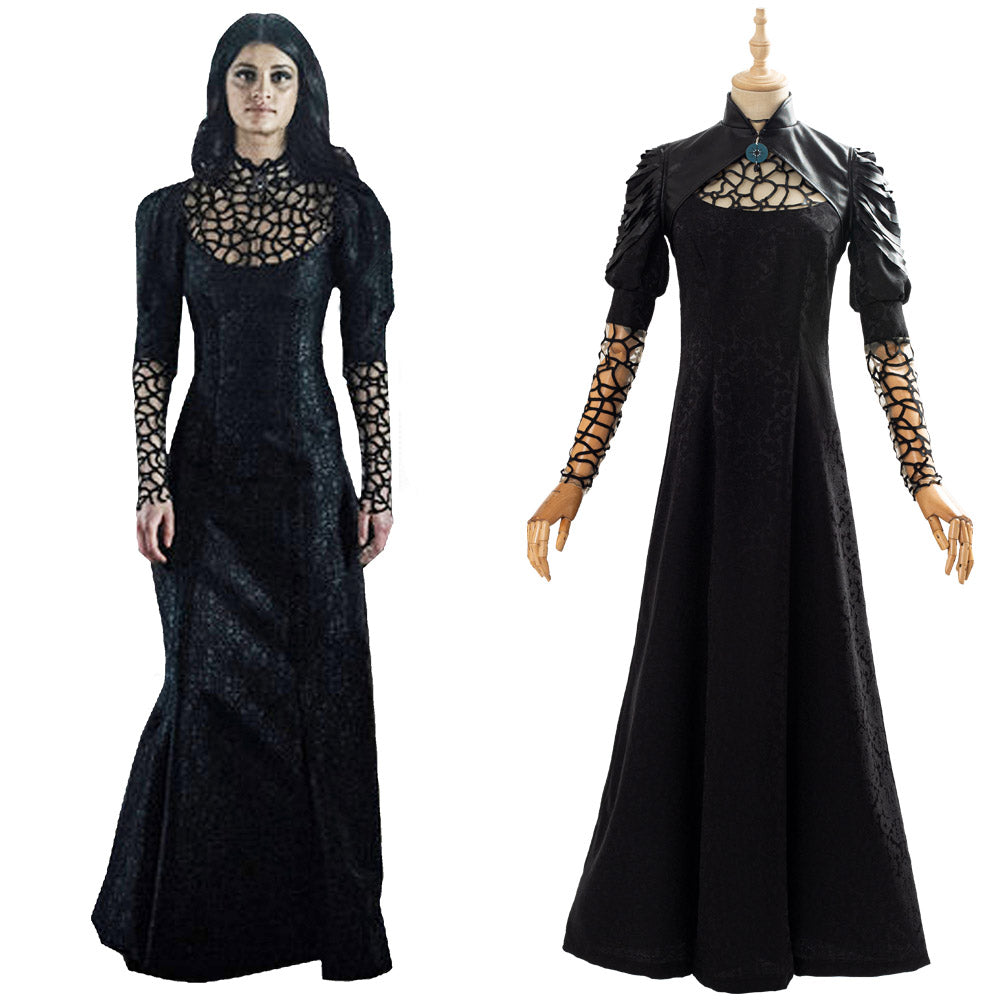 TV The Witcher Yennefer Black Long Dress Outfit Cosplay Costume Halloween Carnival Suit