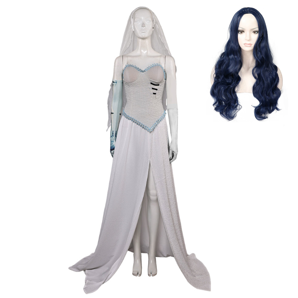 Corpse Bride Emily White Wedding Dress Outfits Cosplay Costume Halloween Carnival Suit