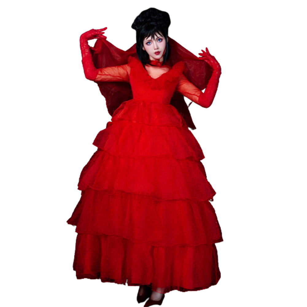 Beetlejuice Lydia Cosplay Costume Red Wedding Dress Outfits