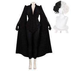 Movie Cruella Cosplay Costume Black Coat Outfits Halloween Carnival Suit