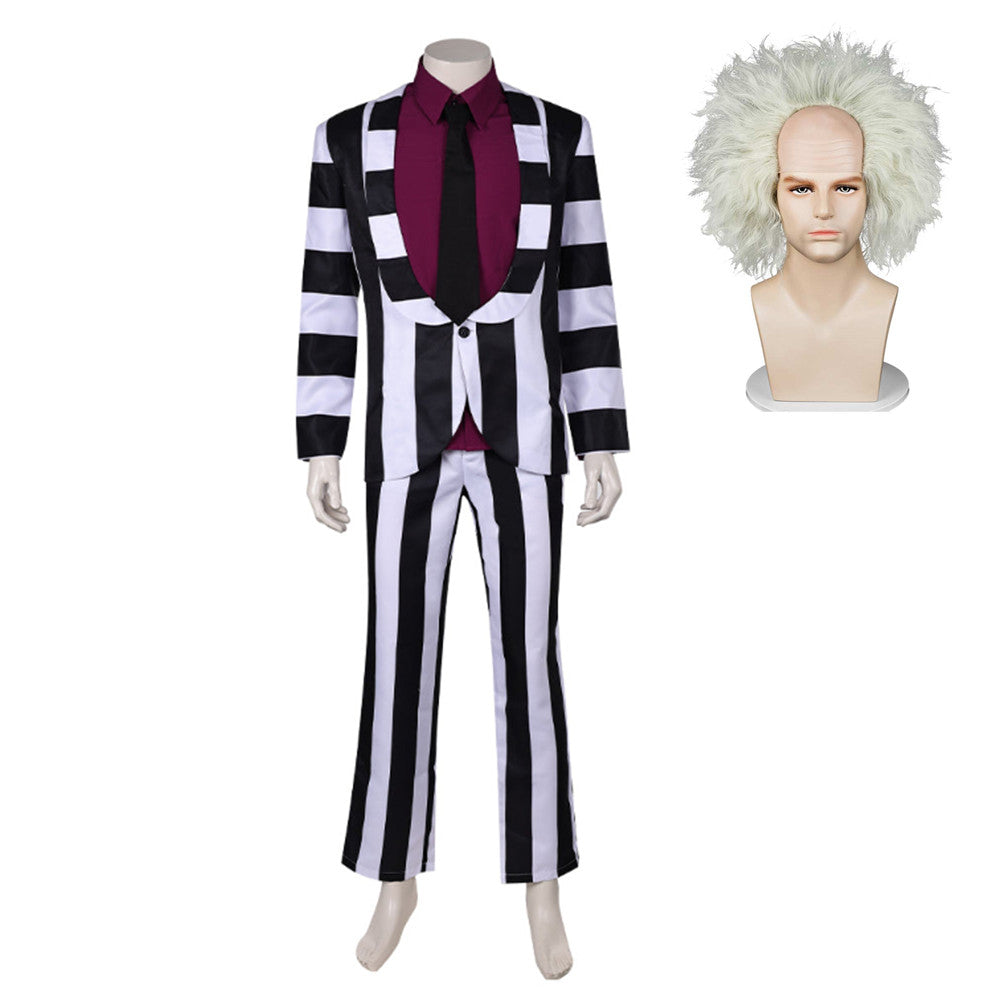 Movie Beetlejuice 2 (2024) Beetlejuice Suit Red Shirt Outfits Cosplay Costume Halloween Carnival