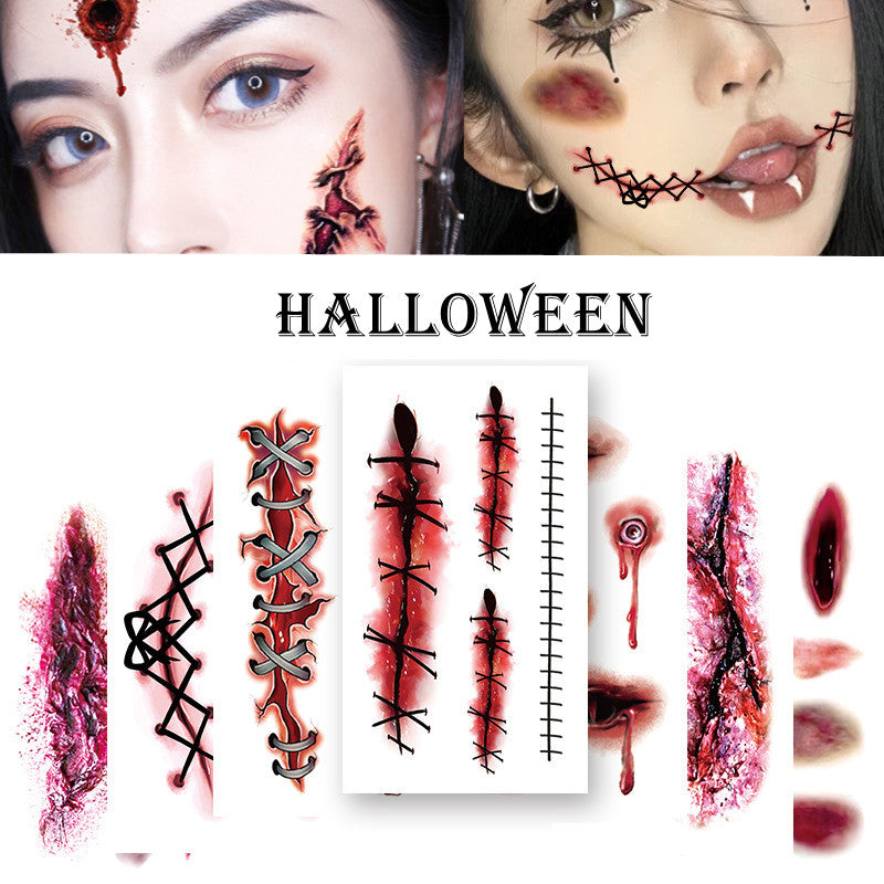 20 Sheets Scary Bloody Scar Tattoos For Halloween Temporary Tattoos For Adults Realistic Fake Stitch Wound Blood Vessel Tattoo Sticker Face Tattoos Vampire Zombie Makeup
