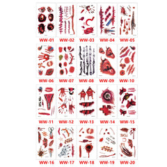 20 Sheets Scary Bloody Scar Tattoos For Halloween Temporary Tattoos For Adults Realistic Fake Stitch Wound Blood Vessel Tattoo Sticker Face Tattoos Vampire Zombie Makeup