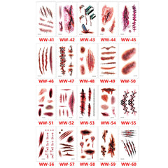 20 Sheets Scary Bloody Scar Tattoos For Halloween Temporary Tattoos For Adults Realistic Fake Stitch Wound Blood Vessel Tattoo Sticker Face Tattoos Vampire Zombie Makeup