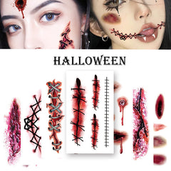 20 Sheets Scary Bloody Scar Tattoos For Halloween Temporary Tattoos For Adults Realistic Fake Stitch Wound Blood Vessel Tattoo Sticker Face Tattoos Vampire Zombie Makeup