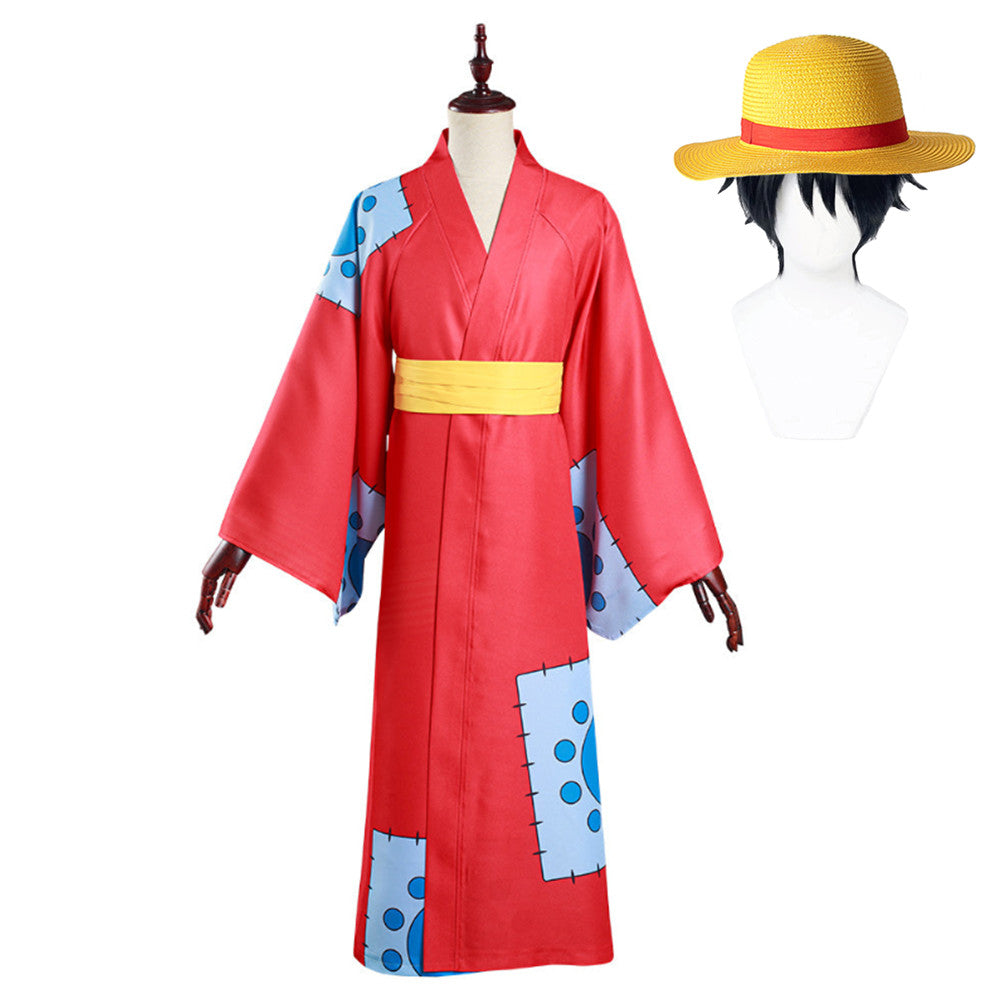 Anime One Piece Kimono Outfit Wano Country Monkey D. Luffy Halloween Carnival Suit Cosplay Costume