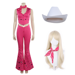 Barbie 2023 Margot Robbie Barbie Pink Western Cowboy Outfits Cosplay Costume Halloween Carnival Suit