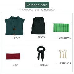 Kid Children One Piece Roronoa Zoro Green Set Outfits Cosplay Costume Halloween Carnival Suit