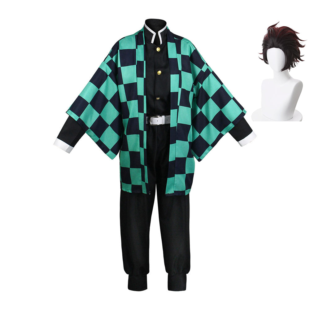 Adult Tanjirou Green Kimono Outfit Set Cosplay Costume Halloween Suit