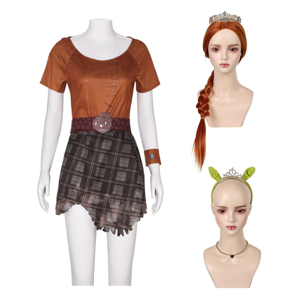 Shrek Princess Fiona Brown Battle Outfits Cosplay Costume Halloween Carnival Suit